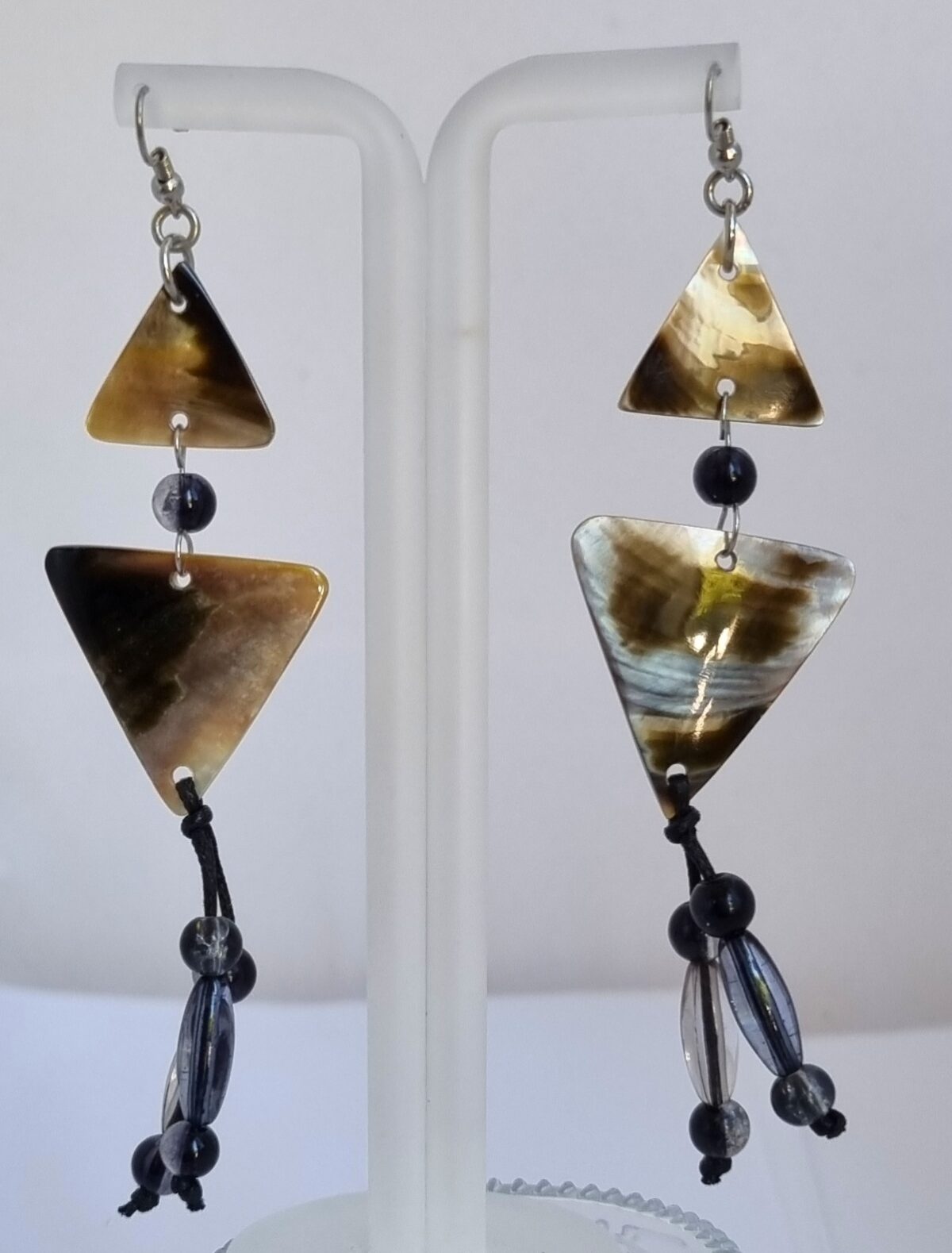 Double triangle mother of pearl earrings