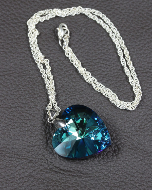 Handmade Sterling Silver Swarovski Crystal Blue Zircon AB Heart 6228  Necklace | eBay