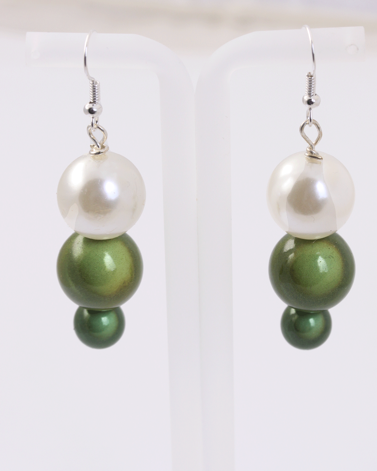 3 ball green and pearl earrings