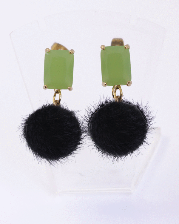 earrings with black pompom and green glass element