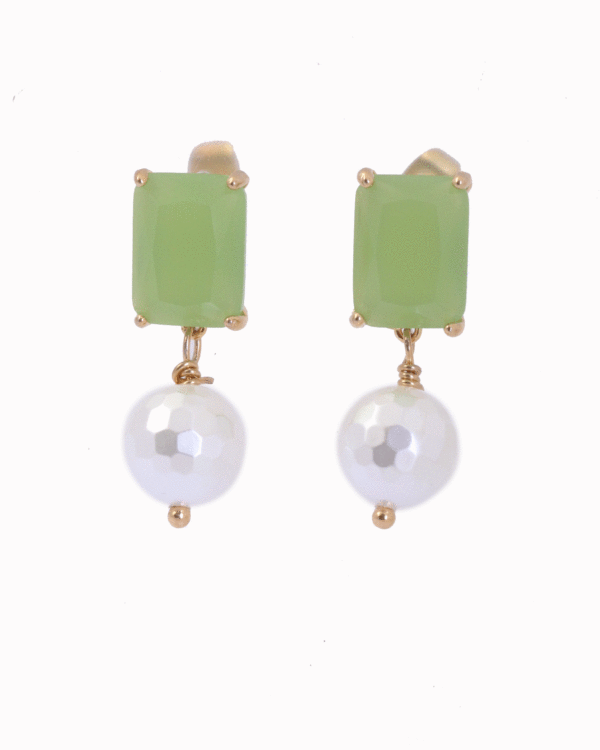 earrings with green and faceted pearl