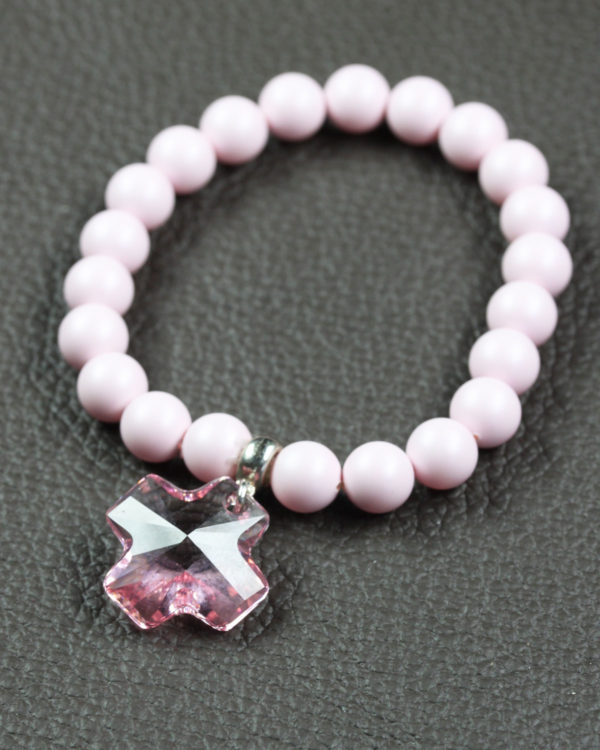 Pastel Pink swarovski bracelet with rose cross