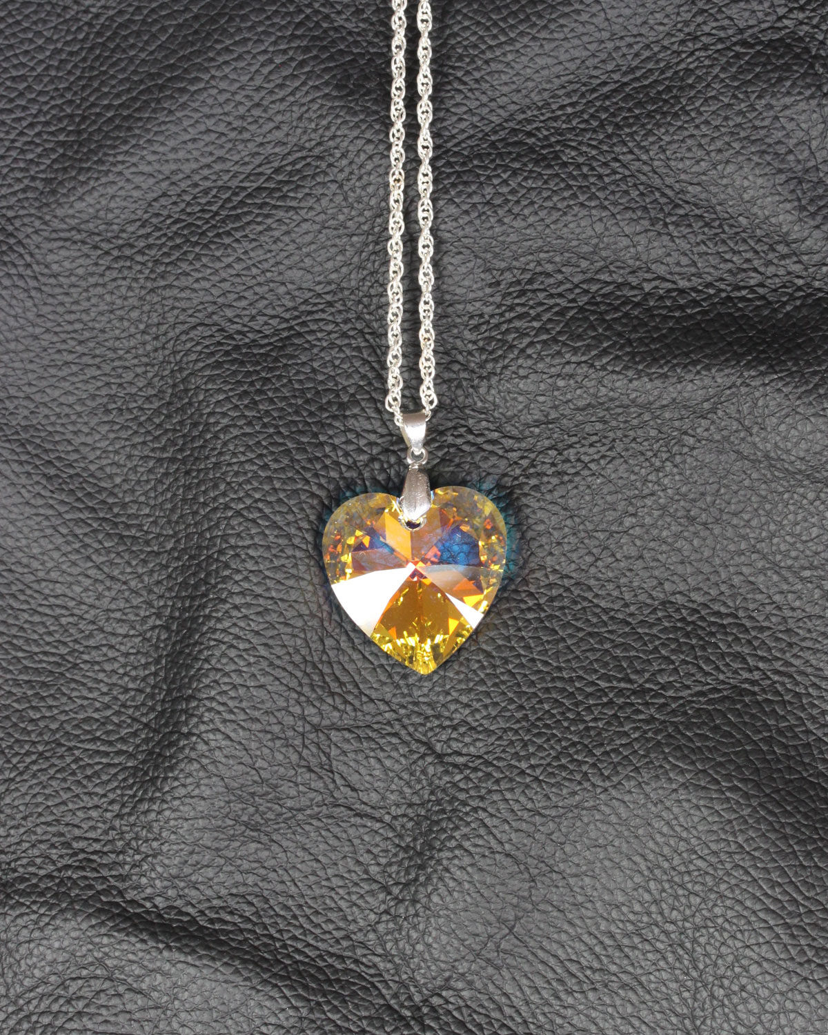 swarovski heart crystal AB silver chain