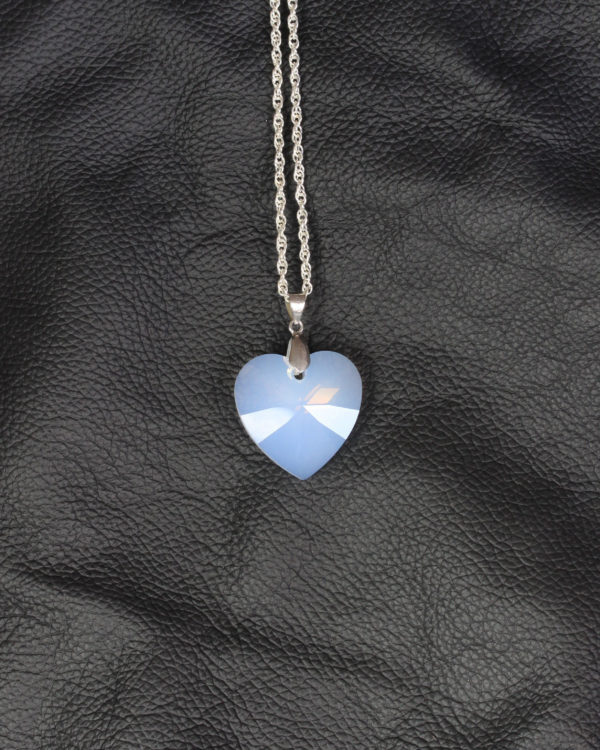 swarovski heart white opal silver chain